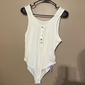 NWT Mangopop Rib Knit Tank Bodysuit - Henley Style Front w Pearly Buttons Sz XXL
